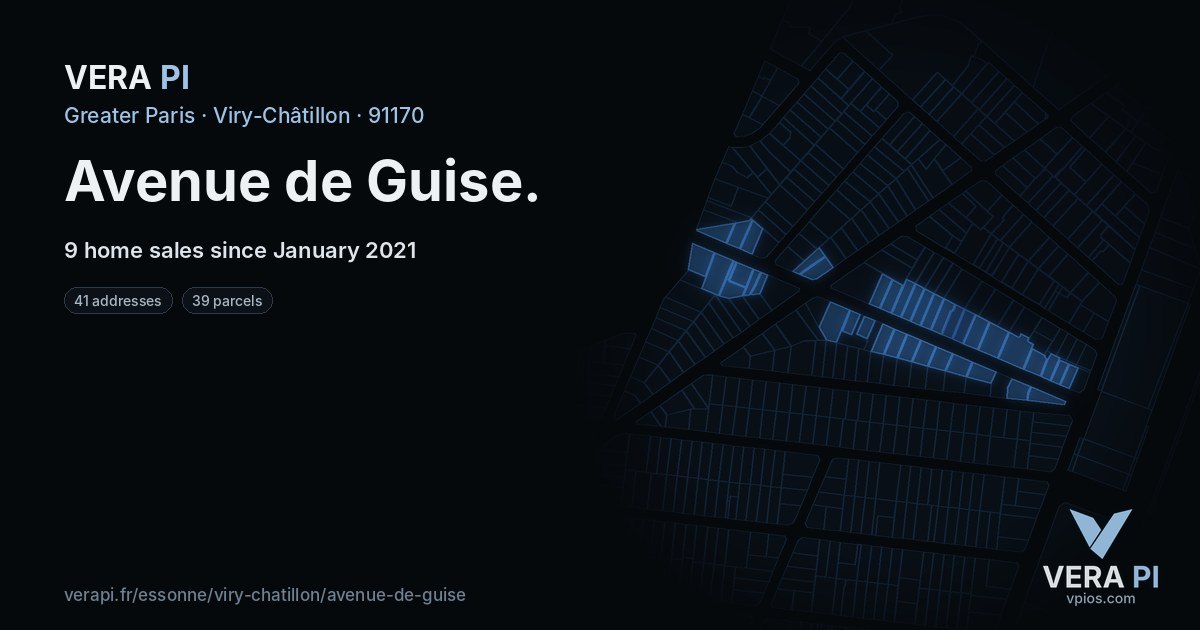Avenue de Guise, Viry-Châtillon at night – every parcel coloured by the prices around it, the street's own parcels lit