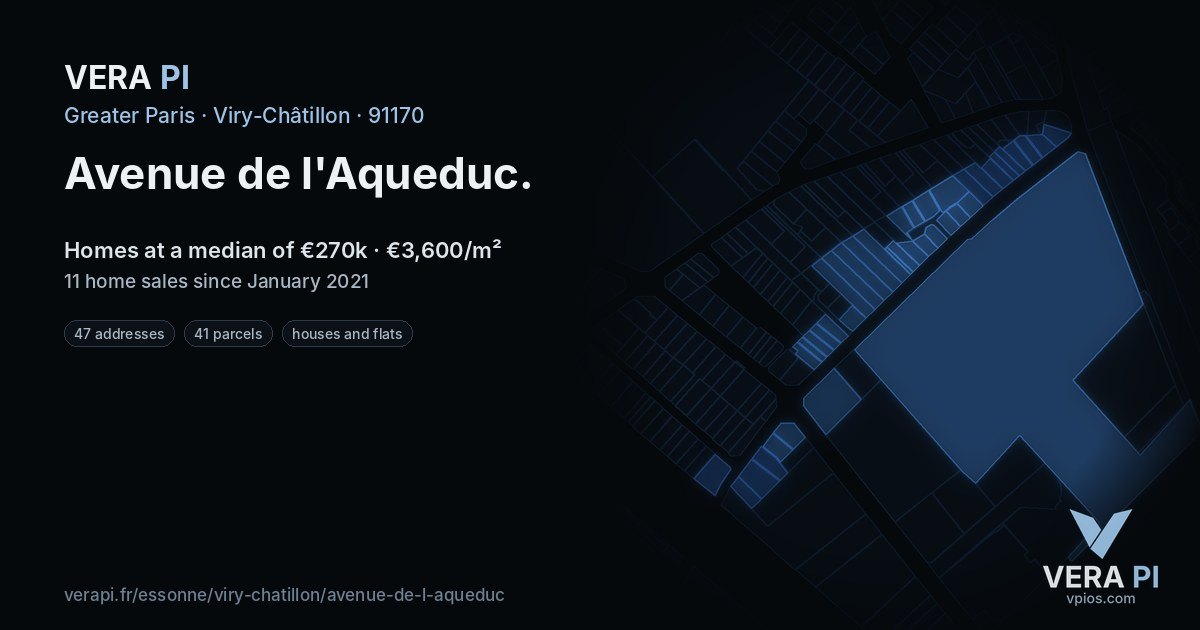 Avenue de l'Aqueduc, Viry-Châtillon at night – every parcel coloured by the prices around it, the street's own parcels lit
