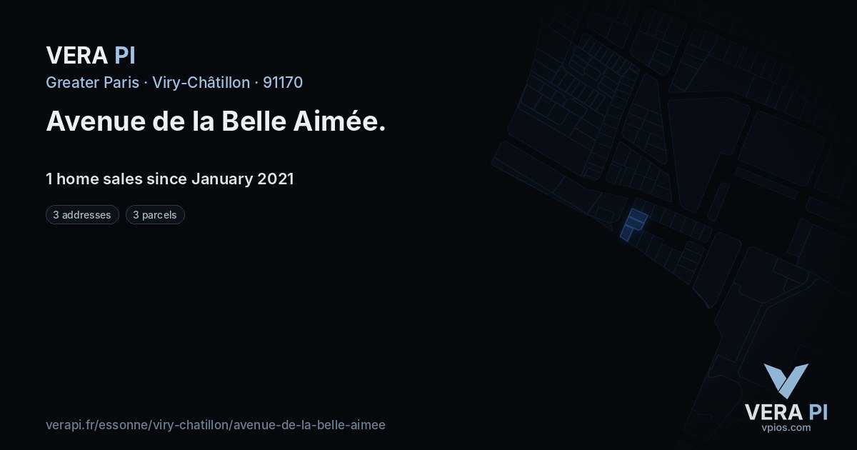Avenue de la Belle Aimée, Viry-Châtillon at night – every parcel coloured by the prices around it, the street's own parcels lit