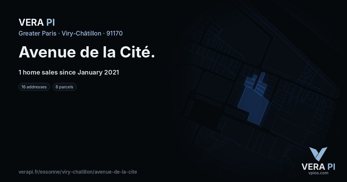 Avenue de la Cité, Viry-Châtillon at night – every parcel coloured by the prices around it, the street's own parcels lit