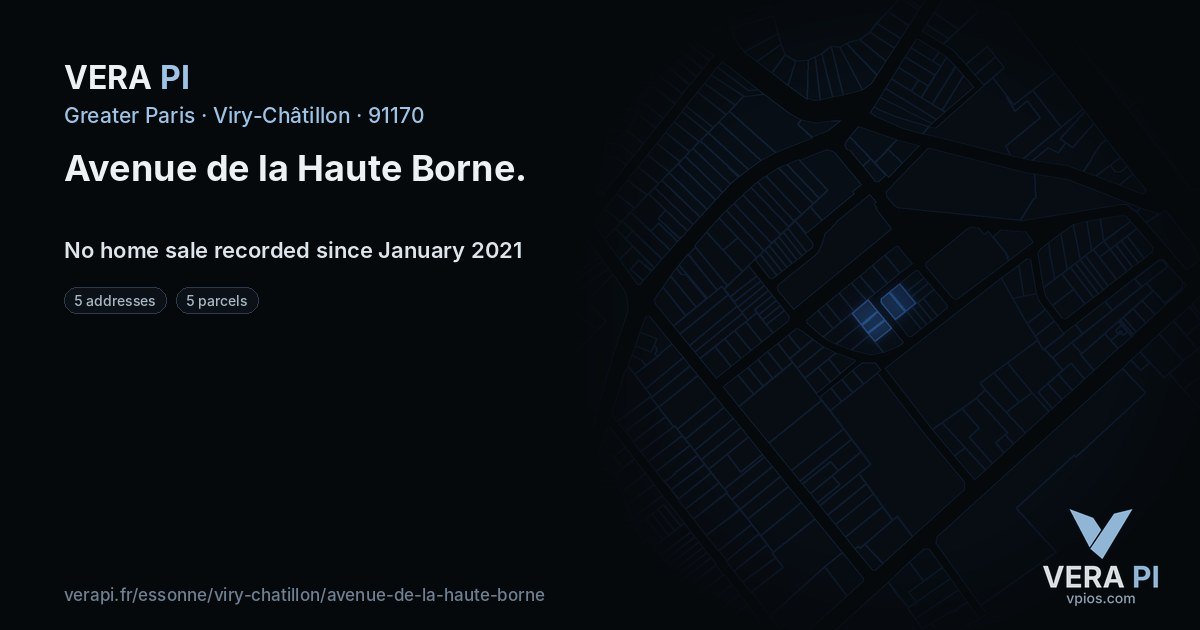 Avenue de la Haute Borne, Viry-Châtillon at night – every parcel coloured by the prices around it, the street's own parcels lit