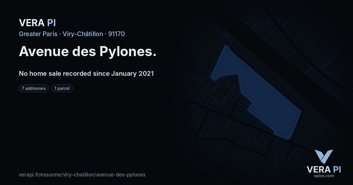 Avenue des Pylones, Viry-Châtillon at night – every parcel coloured by the prices around it, the street's own parcels lit