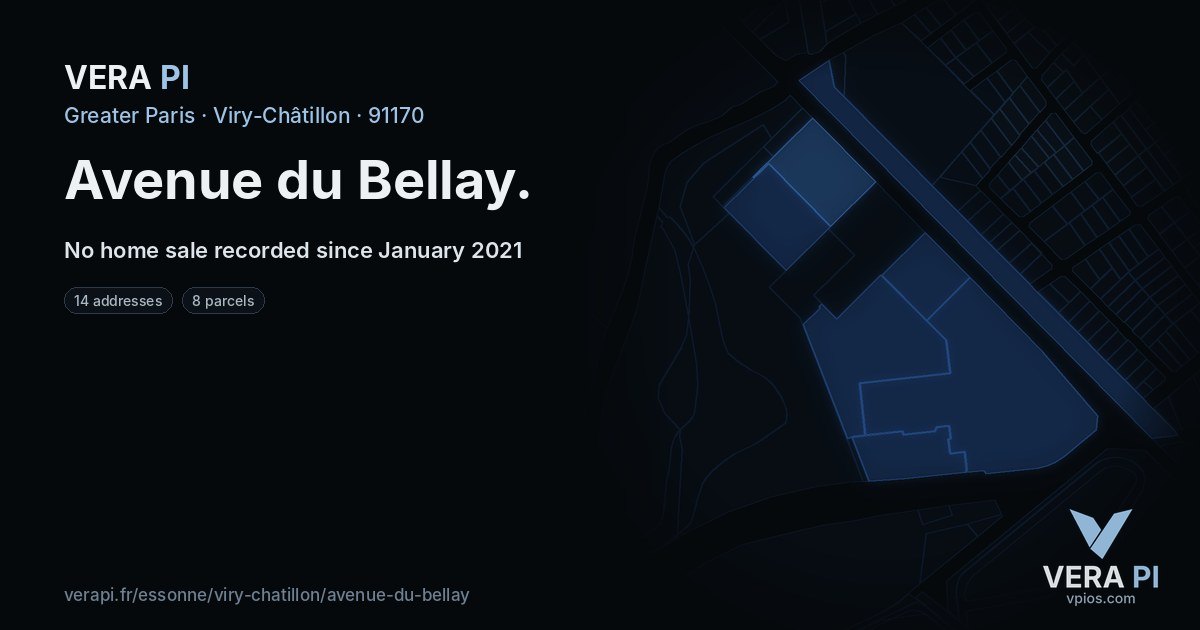 Avenue du Bellay, Viry-Châtillon at night – every parcel coloured by the prices around it, the street's own parcels lit