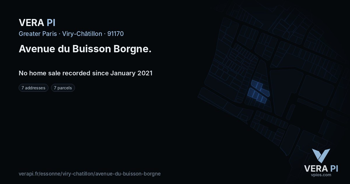 Avenue du Buisson Borgne, Viry-Châtillon at night – every parcel coloured by the prices around it, the street's own parcels lit