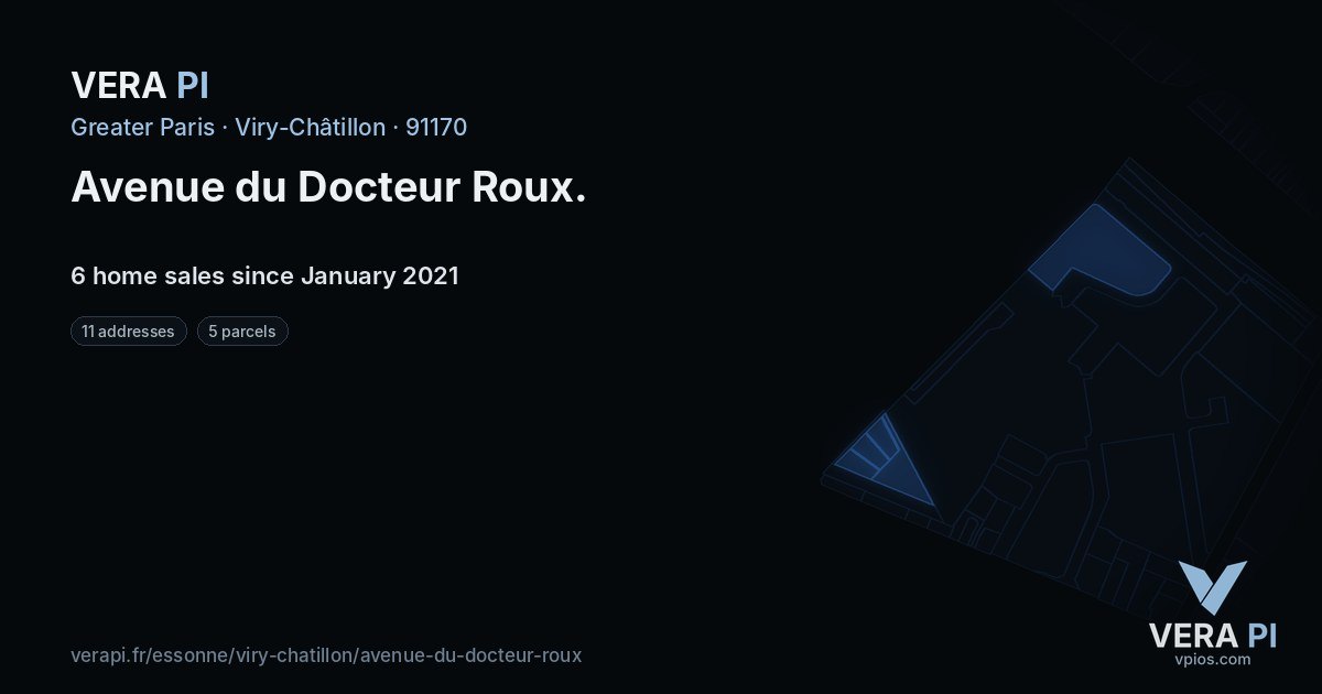 Avenue du Docteur Roux, Viry-Châtillon at night – every parcel coloured by the prices around it, the street's own parcels lit