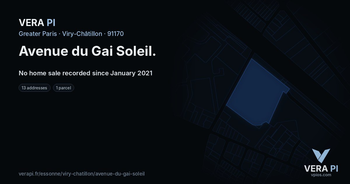 Avenue du Gai Soleil, Viry-Châtillon at night – every parcel coloured by the prices around it, the street's own parcels lit