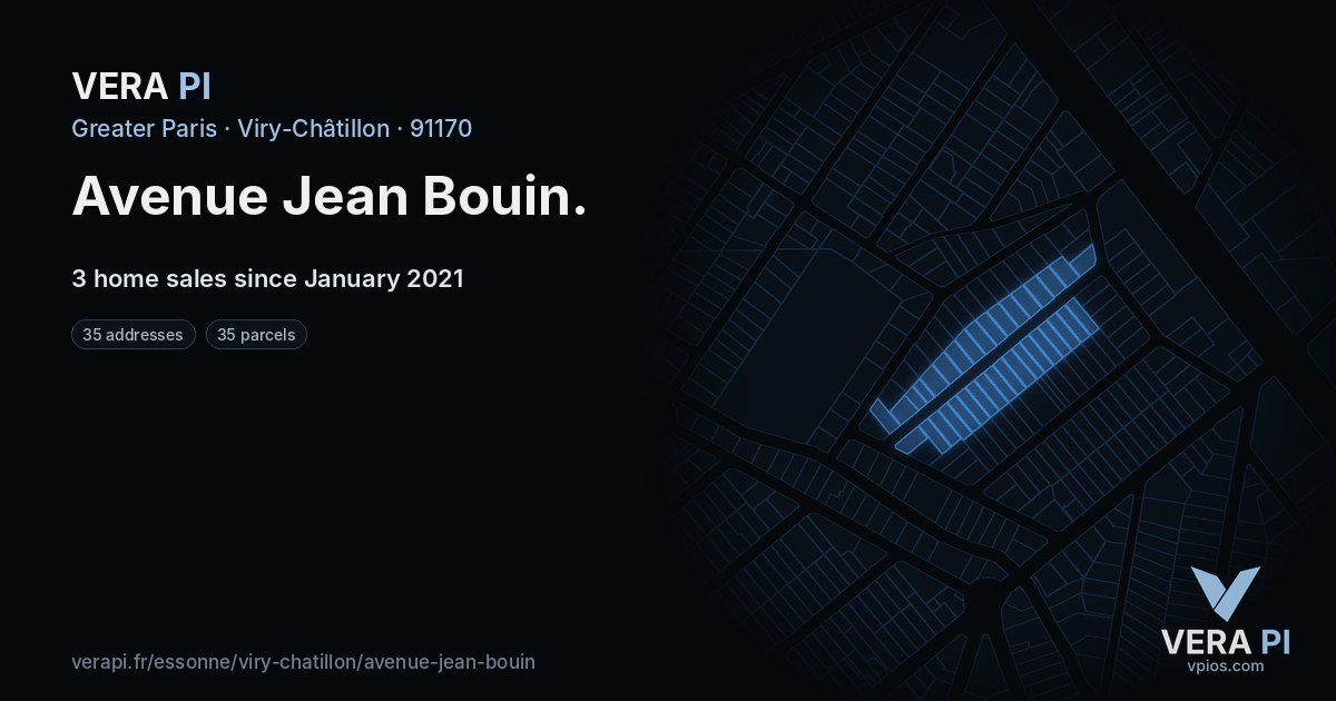 Avenue Jean Bouin, Viry-Châtillon at night – every parcel coloured by the prices around it, the street's own parcels lit