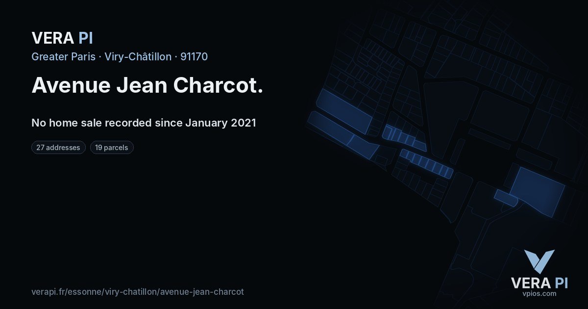 Avenue Jean Charcot, Viry-Châtillon at night – every parcel coloured by the prices around it, the street's own parcels lit