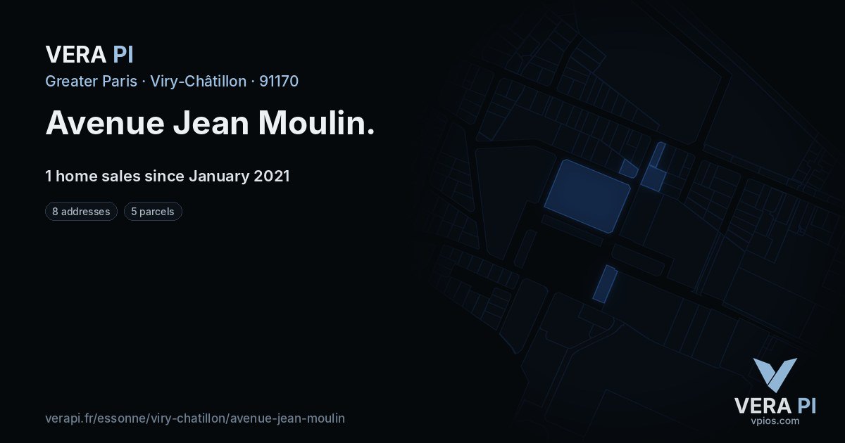 Avenue Jean Moulin, Viry-Châtillon at night – every parcel coloured by the prices around it, the street's own parcels lit