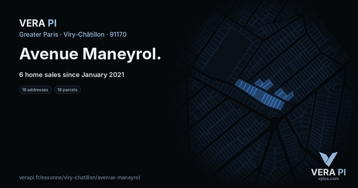Avenue Maneyrol, Viry-Châtillon at night – every parcel coloured by the prices around it, the street's own parcels lit