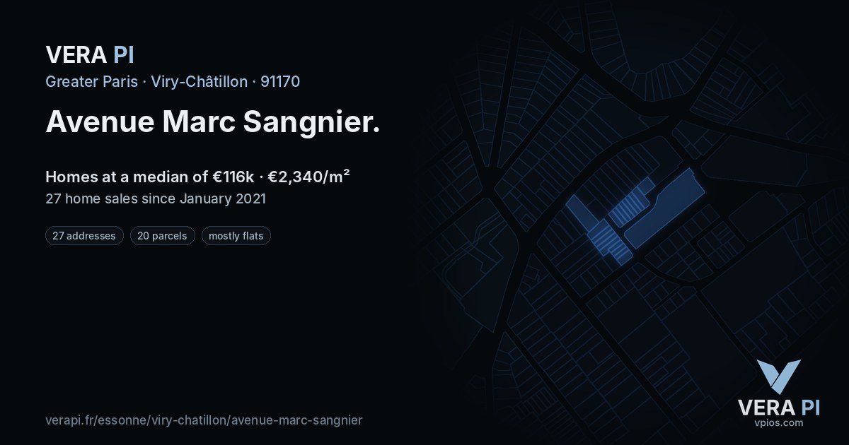 Avenue Marc Sangnier, Viry-Châtillon at night – every parcel coloured by the prices around it, the street's own parcels lit