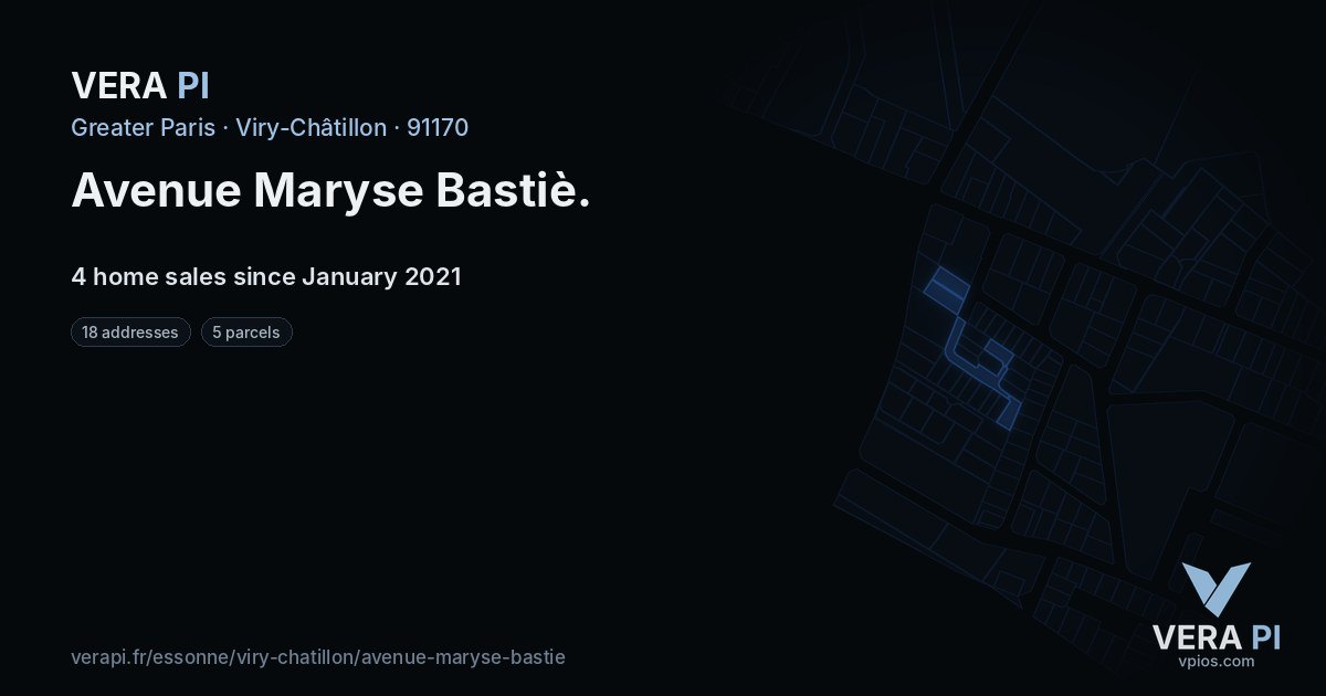 Avenue Maryse Bastiè, Viry-Châtillon at night – every parcel coloured by the prices around it, the street's own parcels lit