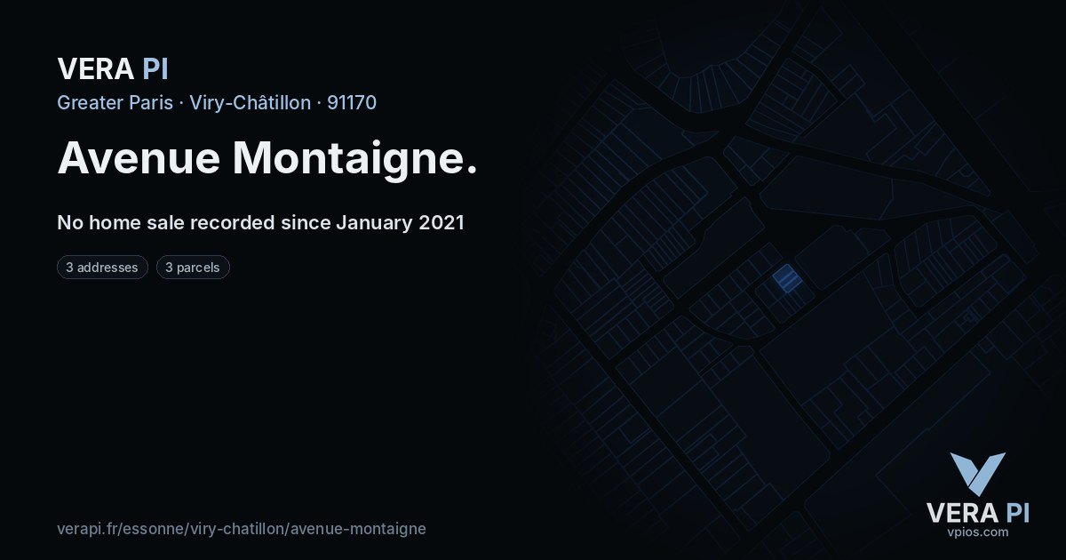 Avenue Montaigne, Viry-Châtillon at night – every parcel coloured by the prices around it, the street's own parcels lit