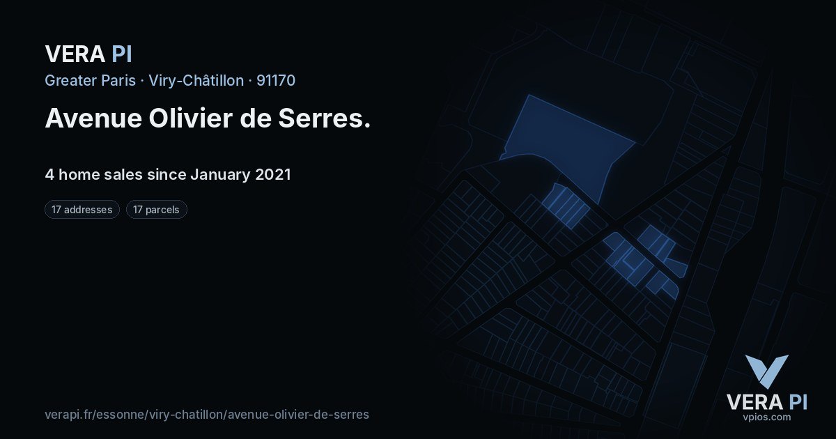 Avenue Olivier de Serres, Viry-Châtillon at night – every parcel coloured by the prices around it, the street's own parcels lit
