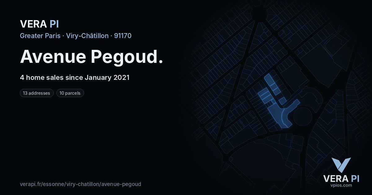 Avenue Pegoud, Viry-Châtillon at night – every parcel coloured by the prices around it, the street's own parcels lit