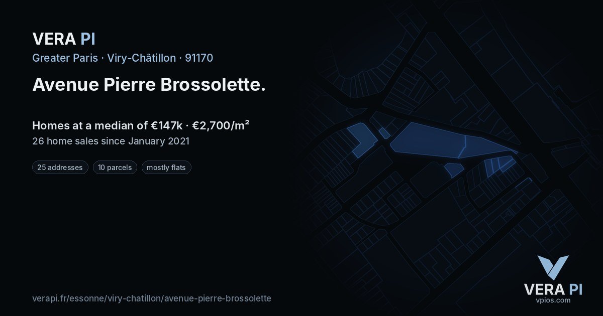 Avenue Pierre Brossolette, Viry-Châtillon at night – every parcel coloured by the prices around it, the street's own parcels lit