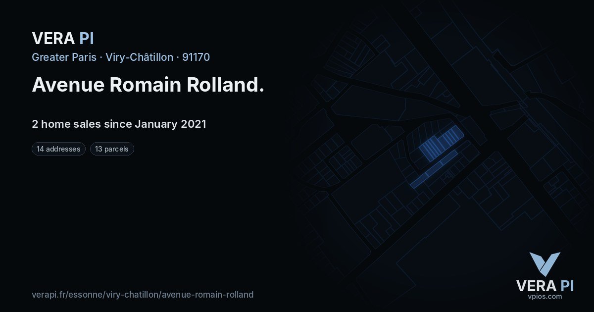 Avenue Romain Rolland, Viry-Châtillon at night – every parcel coloured by the prices around it, the street's own parcels lit