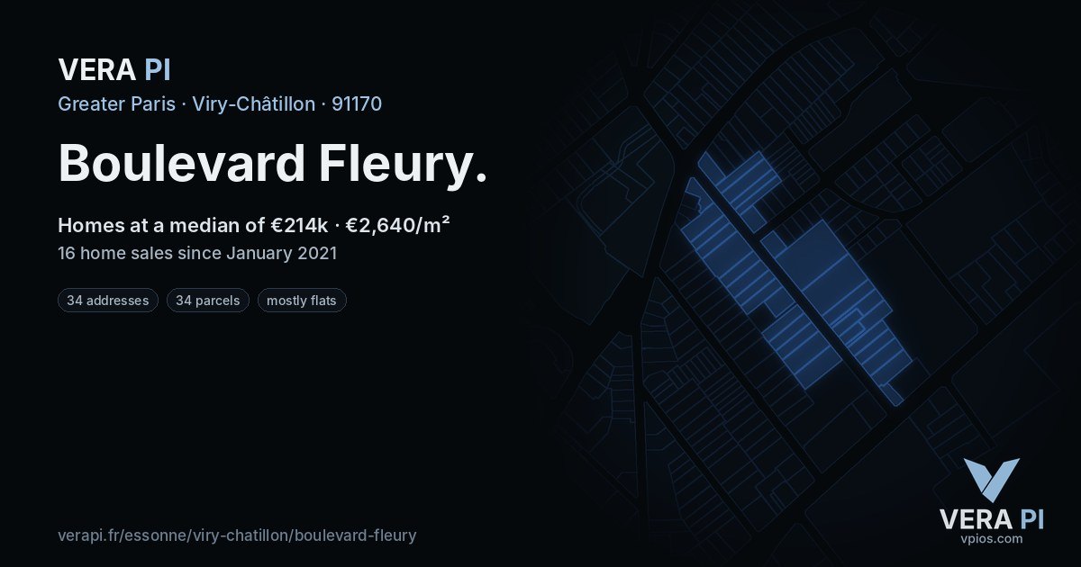Boulevard Fleury, Viry-Châtillon at night – every parcel coloured by the prices around it, the street's own parcels lit