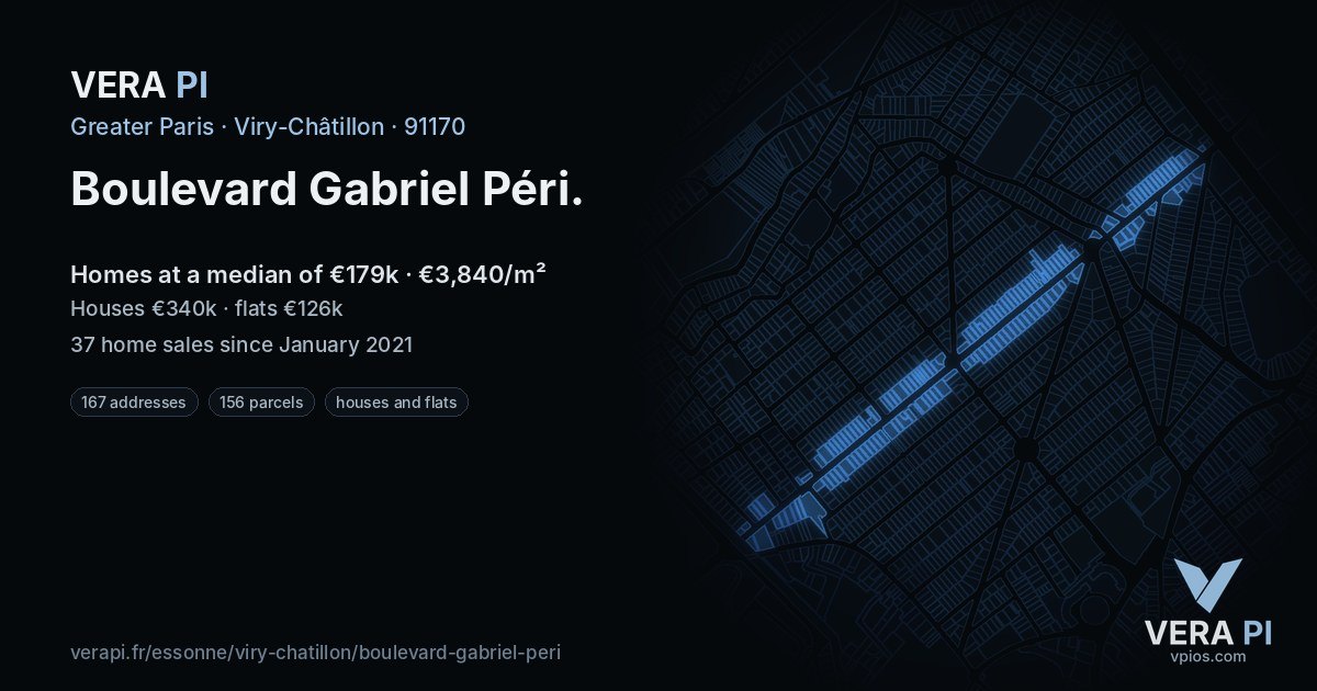 Boulevard Gabriel Péri, Viry-Châtillon at night – every parcel coloured by the prices around it, the street's own parcels lit