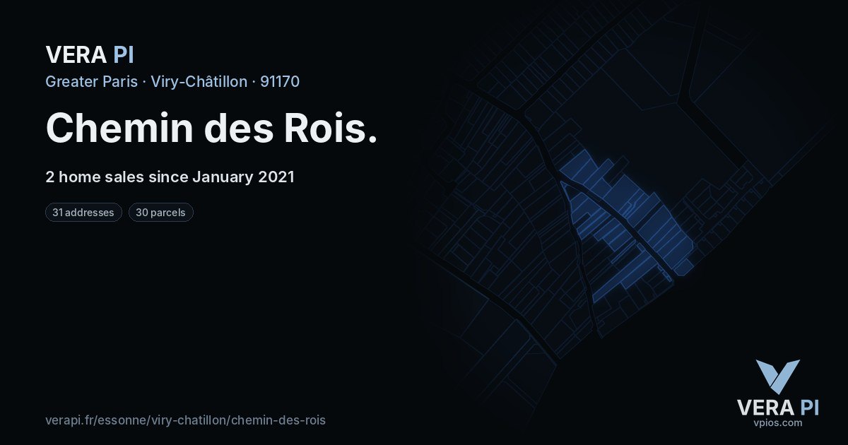 Chemin des Rois, Viry-Châtillon at night – every parcel coloured by the prices around it, the street's own parcels lit