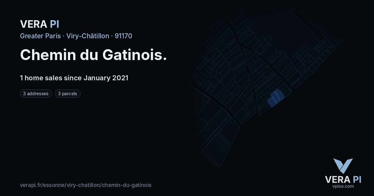 Chemin du Gatinois, Viry-Châtillon at night – every parcel coloured by the prices around it, the street's own parcels lit