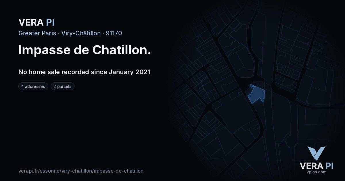 Impasse de Chatillon, Viry-Châtillon at night – every parcel coloured by the prices around it, the street's own parcels lit