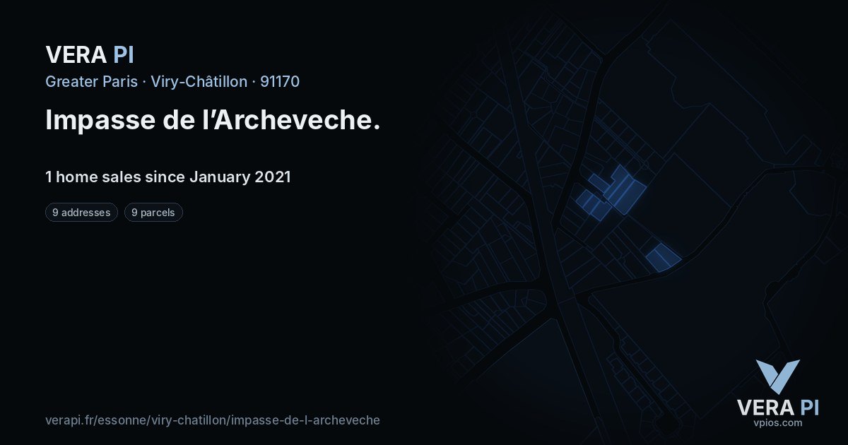 Impasse de l’Archeveche, Viry-Châtillon at night – every parcel coloured by the prices around it, the street's own parcels lit