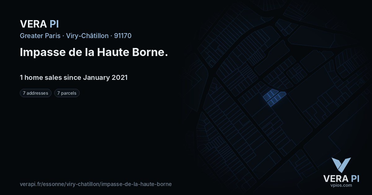 Impasse de la Haute Borne, Viry-Châtillon at night – every parcel coloured by the prices around it, the street's own parcels lit