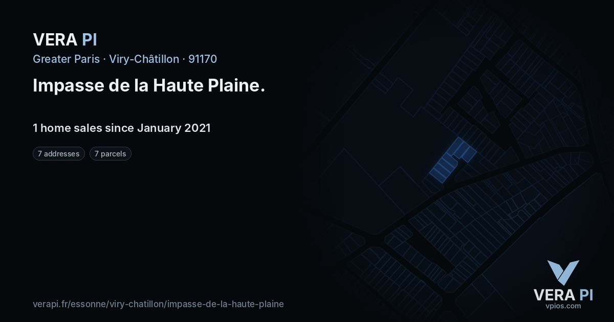 Impasse de la Haute Plaine, Viry-Châtillon at night – every parcel coloured by the prices around it, the street's own parcels lit