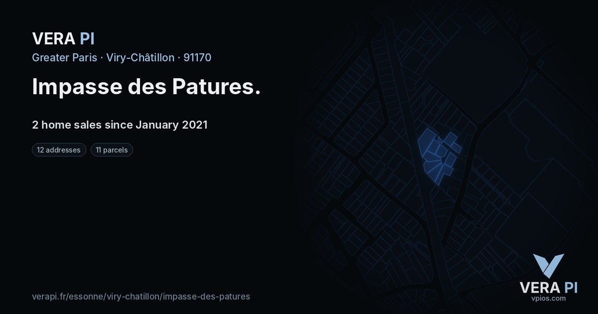 Impasse des Patures, Viry-Châtillon at night – every parcel coloured by the prices around it, the street's own parcels lit