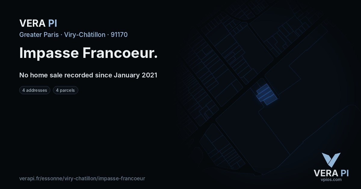 Impasse Francoeur, Viry-Châtillon at night – every parcel coloured by the prices around it, the street's own parcels lit
