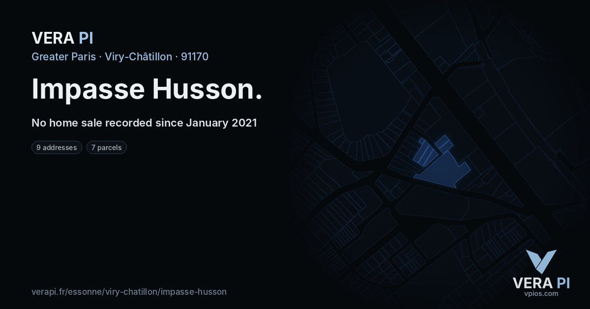 Impasse Husson, Viry-Châtillon at night – every parcel coloured by the prices around it, the street's own parcels lit