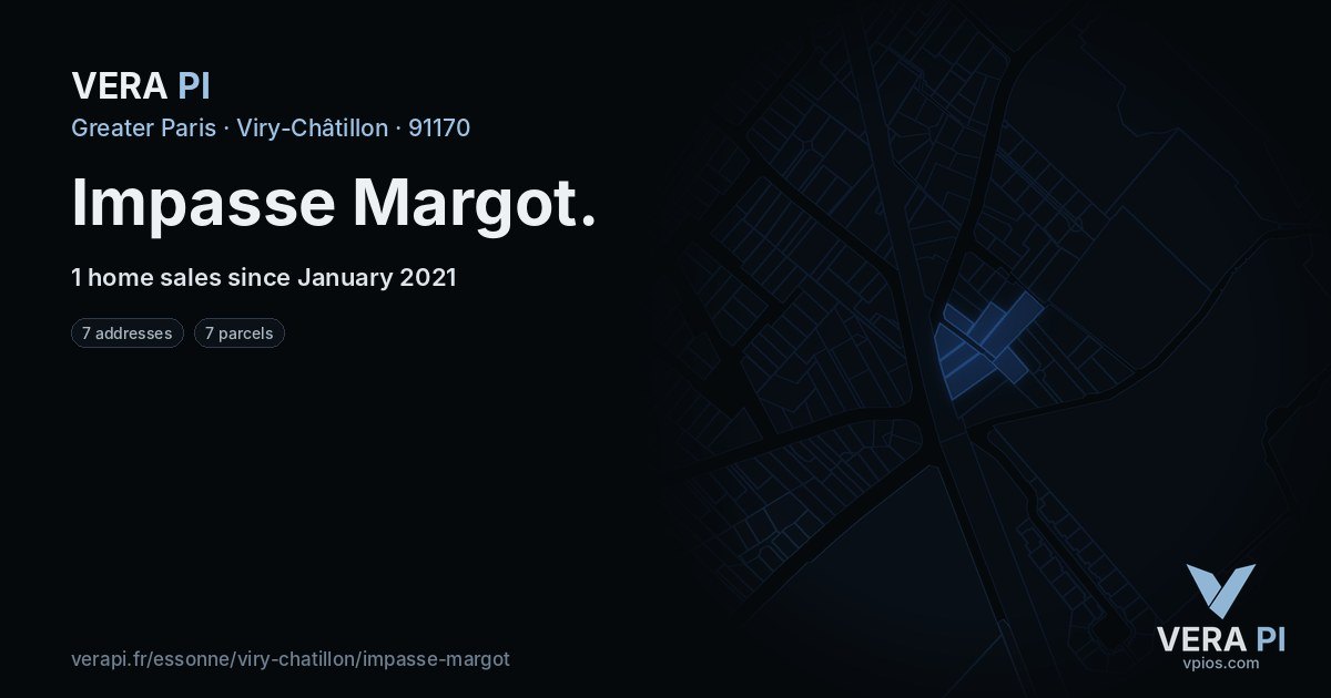Impasse Margot, Viry-Châtillon at night – every parcel coloured by the prices around it, the street's own parcels lit