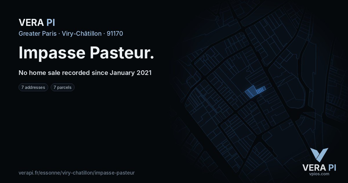 Impasse Pasteur, Viry-Châtillon at night – every parcel coloured by the prices around it, the street's own parcels lit