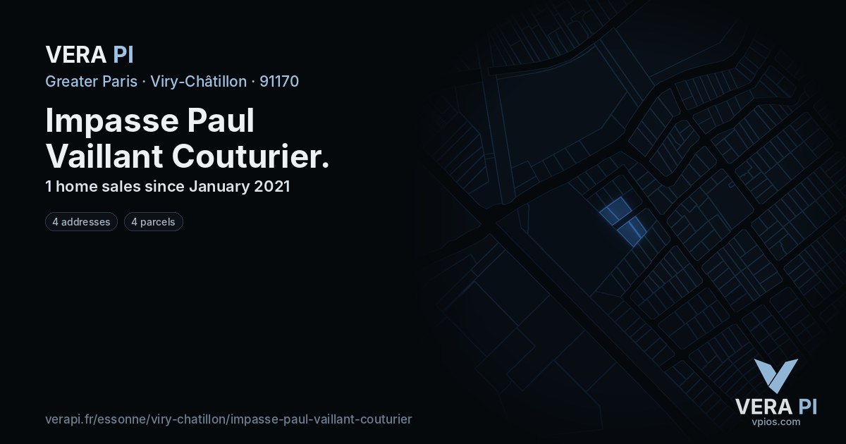 Impasse Paul Vaillant Couturier, Viry-Châtillon at night – every parcel coloured by the prices around it, the street's own parcels lit