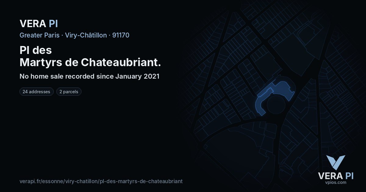 Pl des Martyrs de Chateaubriant, Viry-Châtillon at night – every parcel coloured by the prices around it, the street's own parcels lit