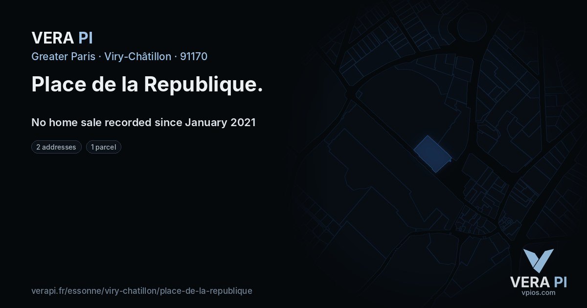 Place de la Republique, Viry-Châtillon at night – every parcel coloured by the prices around it, the street's own parcels lit