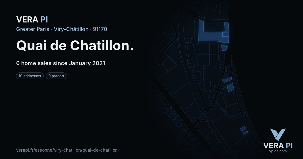 Quai de Chatillon, Viry-Châtillon at night – every parcel coloured by the prices around it, the street's own parcels lit