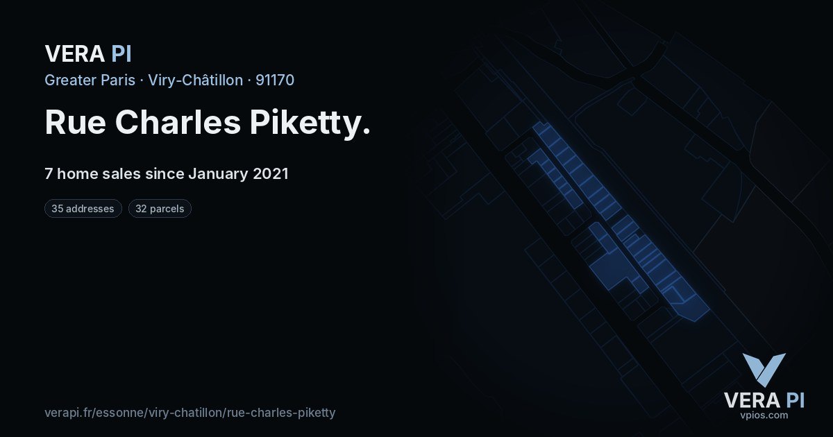 Rue Charles Piketty, Viry-Châtillon at night – every parcel coloured by the prices around it, the street's own parcels lit