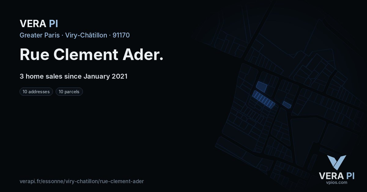 Rue Clement Ader, Viry-Châtillon at night – every parcel coloured by the prices around it, the street's own parcels lit