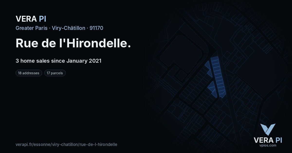 Rue de l'Hirondelle, Viry-Châtillon at night – every parcel coloured by the prices around it, the street's own parcels lit