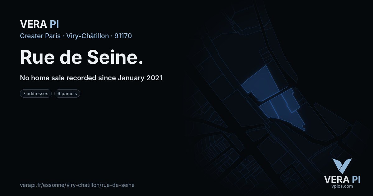 Rue de Seine, Viry-Châtillon at night – every parcel coloured by the prices around it, the street's own parcels lit