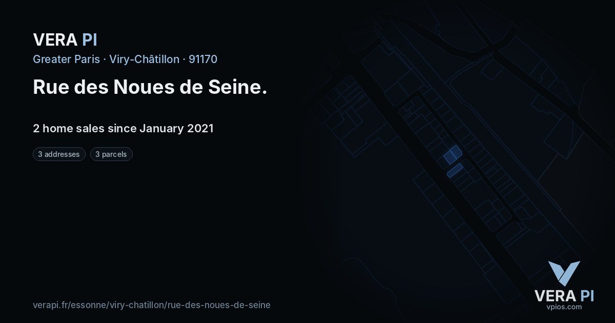 Rue des Noues de Seine, Viry-Châtillon at night – every parcel coloured by the prices around it, the street's own parcels lit