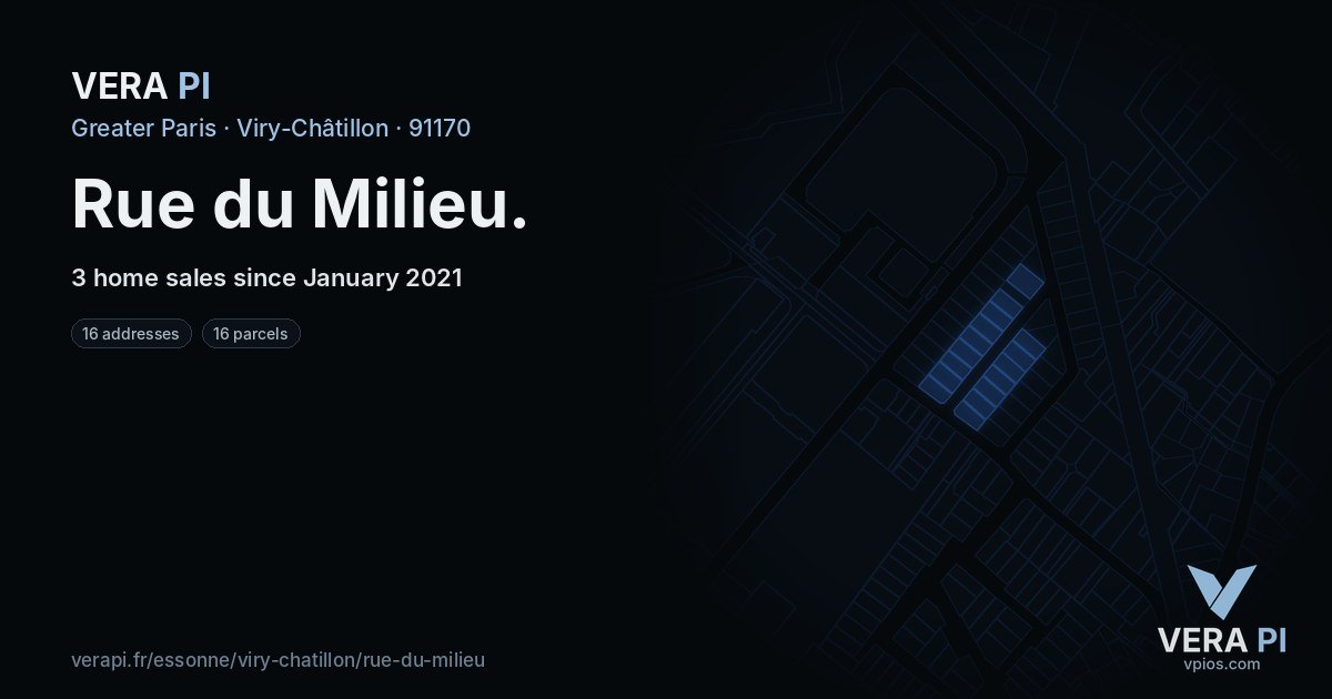 Rue du Milieu, Viry-Châtillon at night – every parcel coloured by the prices around it, the street's own parcels lit