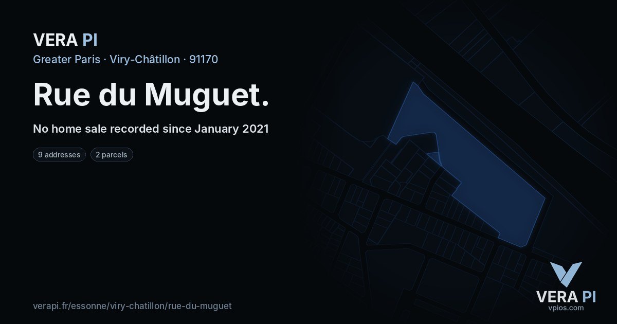 Rue du Muguet, Viry-Châtillon at night – every parcel coloured by the prices around it, the street's own parcels lit