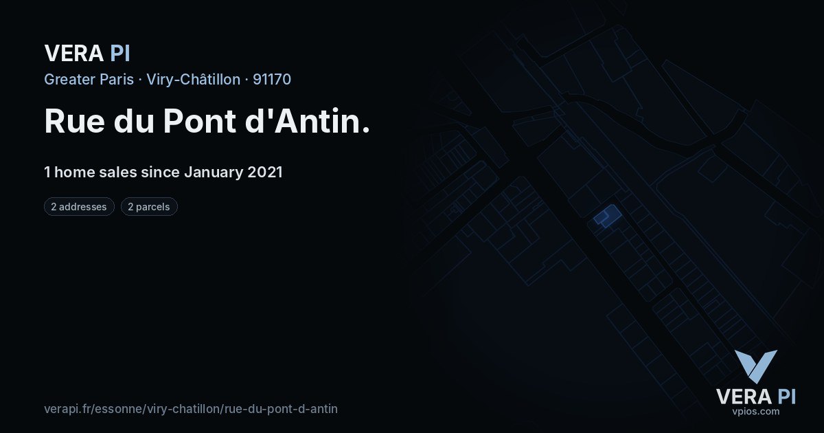 Rue du Pont d'Antin, Viry-Châtillon at night – every parcel coloured by the prices around it, the street's own parcels lit