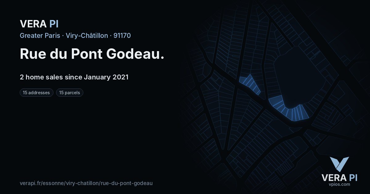 Rue du Pont Godeau, Viry-Châtillon at night – every parcel coloured by the prices around it, the street's own parcels lit