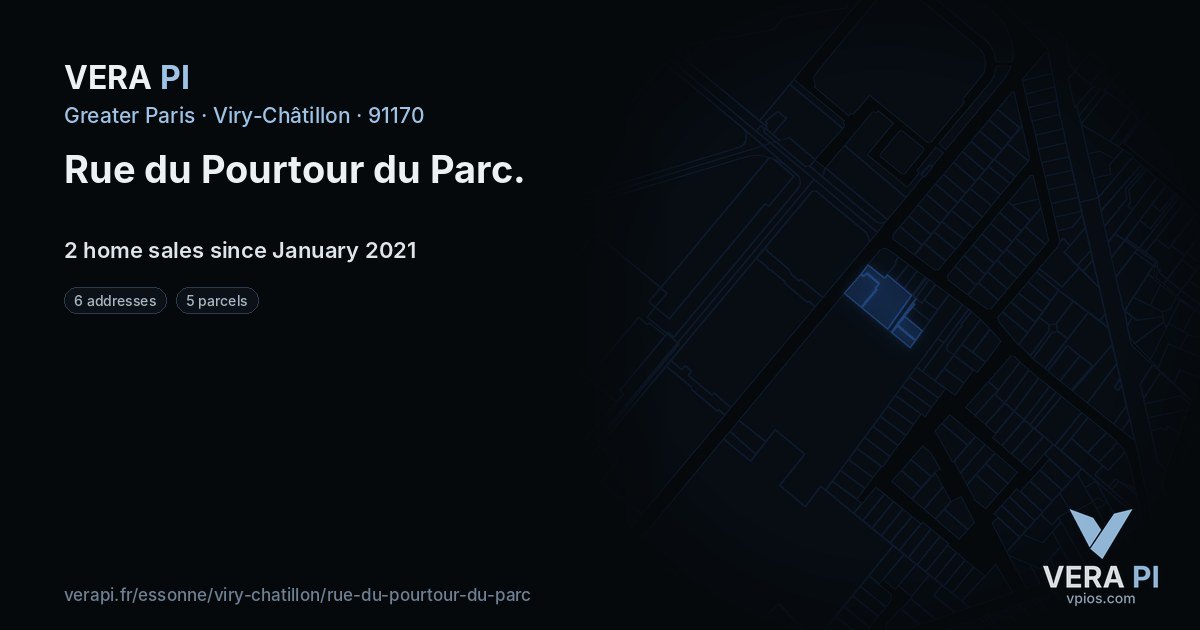 Rue du Pourtour du Parc, Viry-Châtillon at night – every parcel coloured by the prices around it, the street's own parcels lit