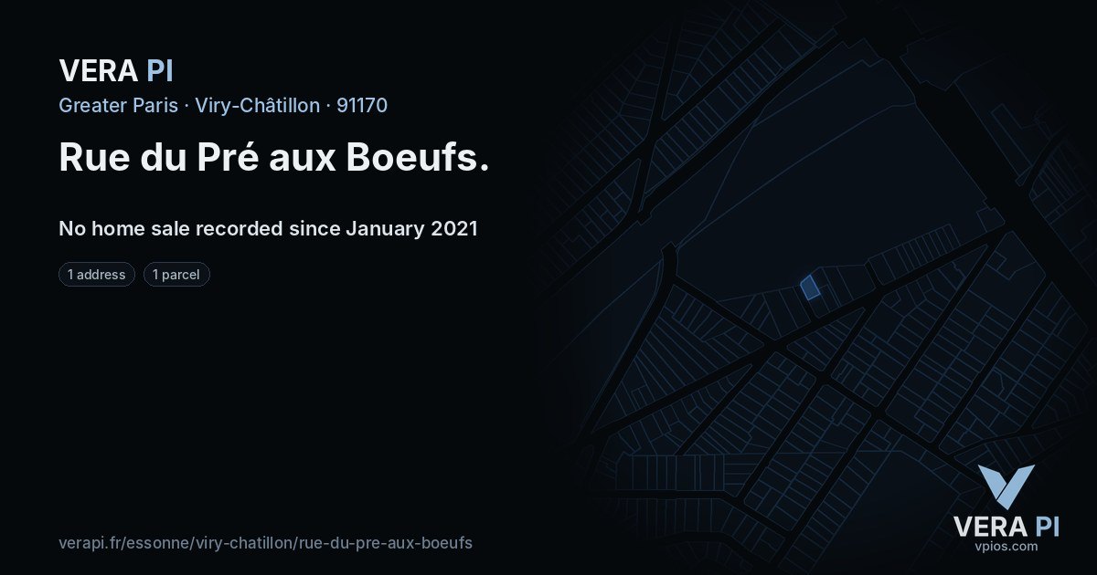 Rue du Pré aux Boeufs, Viry-Châtillon at night – every parcel coloured by the prices around it, the street's own parcels lit