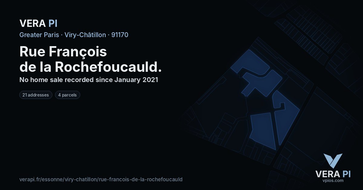 Rue François de la Rochefoucauld, Viry-Châtillon at night – every parcel coloured by the prices around it, the street's own parcels lit